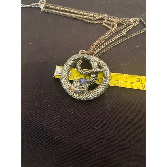 Coiled Snake Silvertone Double Strand Necklace Crystal Head 16 Inches Adjustable - Picture 7 of 8